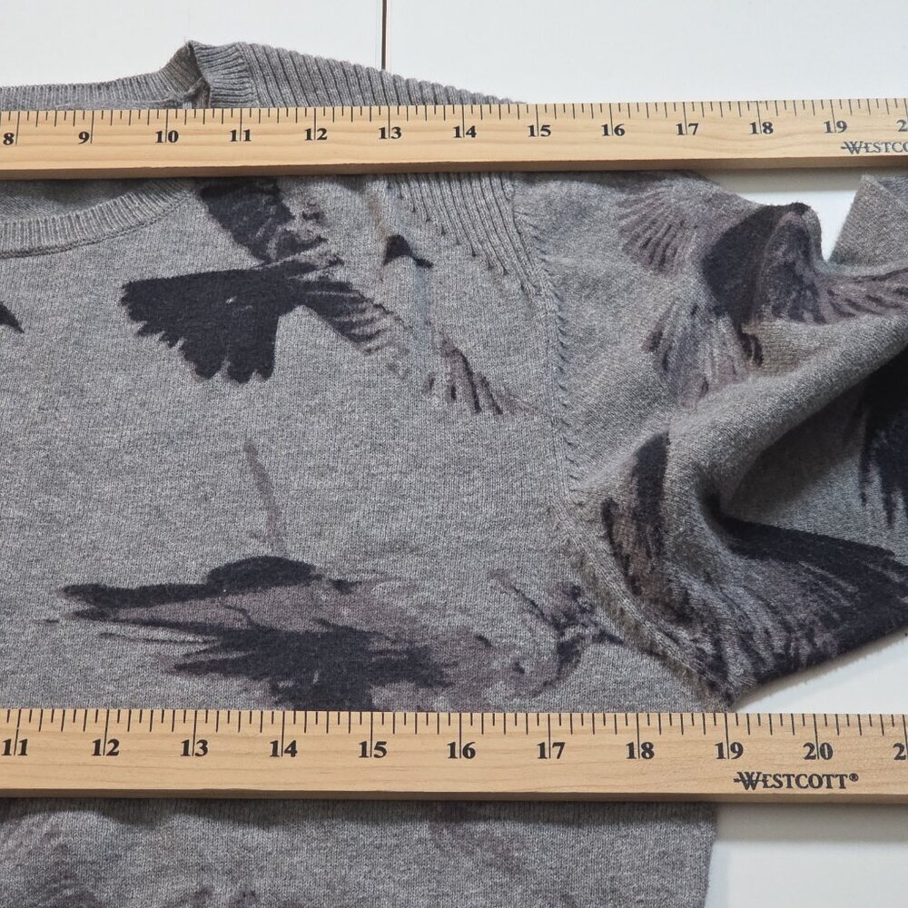 Ed Hardy Bird AOP Sweater Mens S Gray Beige LS Office Cottage Y2K Grunge Cotton - Picture 5 of 15